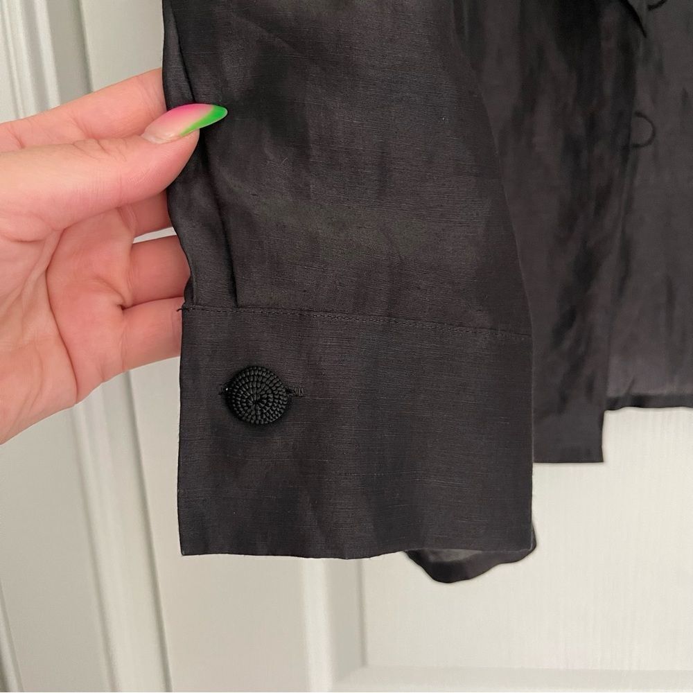 Lightweight Black Button Up Ruffled Blouse - Picture 5 of 7